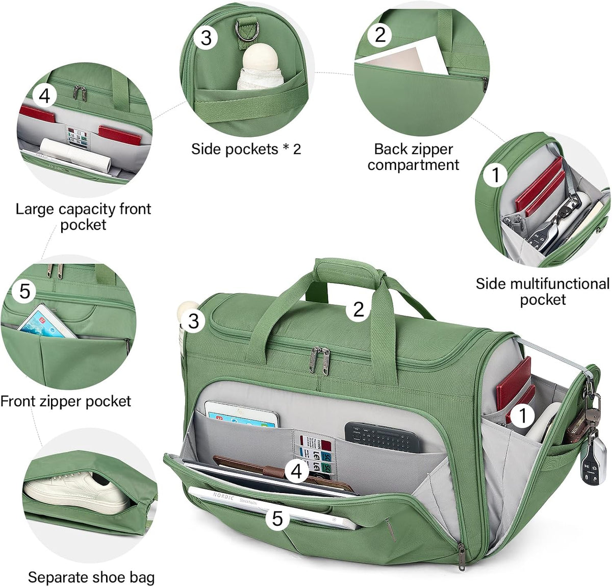Small Underseat Carry On Luggage Bags for Travel with 10 Pockets. | Airline Approved Foldable Personal Bag w/ Luggage Sleeve; Tote Duffle & Bento Bag, Flight Attendant Weekender for Men & Women