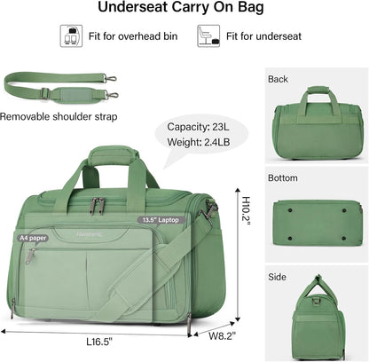 Small Underseat Carry On Luggage Bags for Travel with 10 Pockets. | Airline Approved Foldable Personal Bag w/ Luggage Sleeve; Tote Duffle & Bento Bag, Flight Attendant Weekender for Men & Women