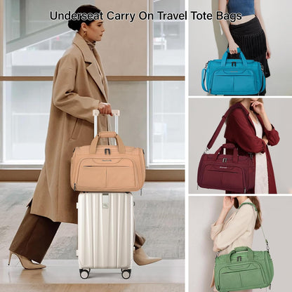 Small Underseat Carry On Luggage Bags for Travel with 10 Pockets. | Airline Approved Foldable Personal Bag w/ Luggage Sleeve; Tote Duffle & Bento Bag, Flight Attendant Weekender for Men & Women