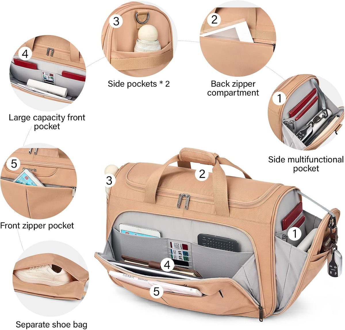 Small Underseat Carry On Luggage Bags for Travel with 10 Pockets. | Airline Approved Foldable Personal Bag w/ Luggage Sleeve; Tote Duffle & Bento Bag, Flight Attendant Weekender for Men & Women
