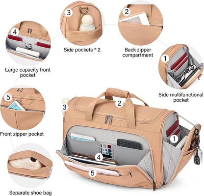 Small Underseat Carry On Luggage Bags for Travel with 10 Pockets. | Airline Approved Foldable Personal Bag w/ Luggage Sleeve; Tote Duffle & Bento Bag, Flight Attendant Weekender for Men & Women