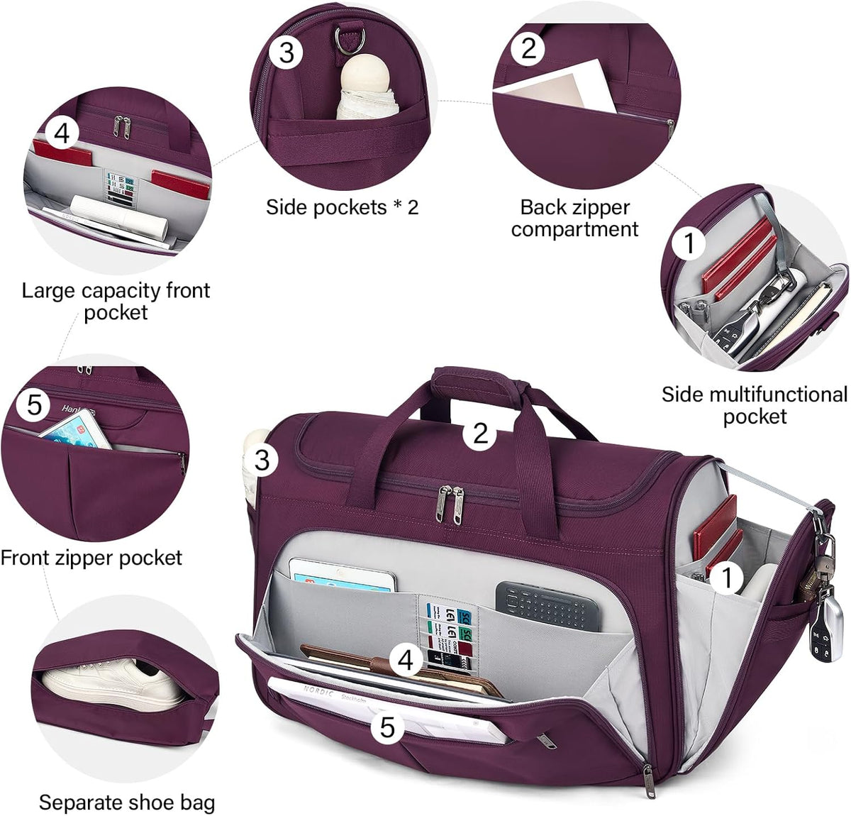 Small Underseat Carry On Luggage Bags for Travel with 10 Pockets. | Airline Approved Foldable Personal Bag w/ Luggage Sleeve; Tote Duffle & Bento Bag, Flight Attendant Weekender for Men & Women