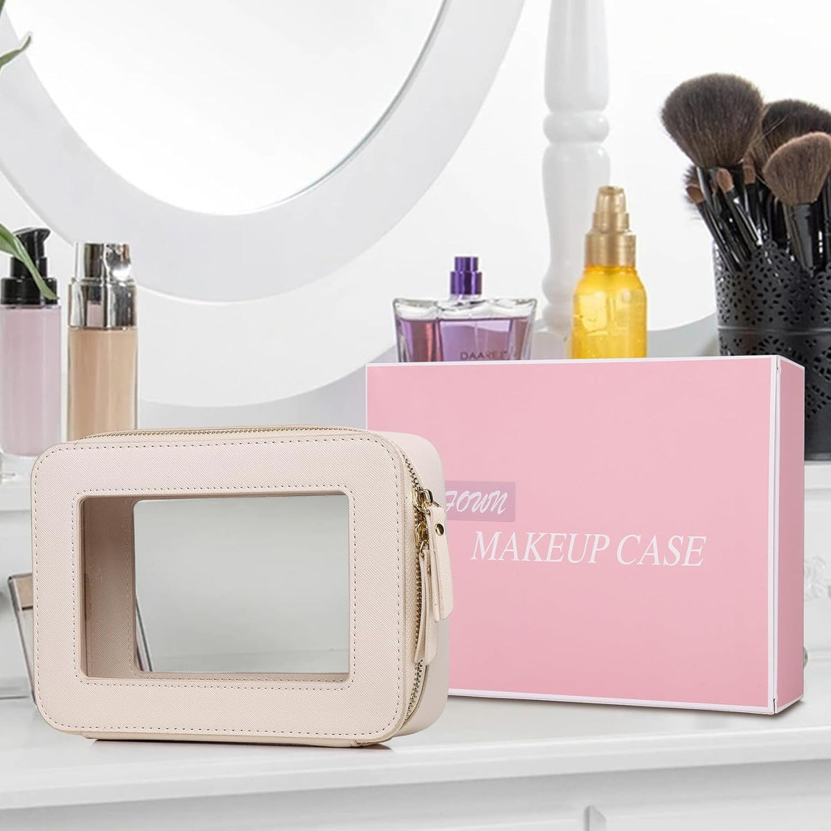 Travel Makeup Set, Black, L+M+SLIM | Waterproof, Transparent Cosmetic Bag, Toiletry Bag, Makeup Brush Case with Zipper, Car Essentials for Women