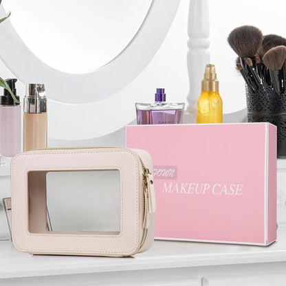 Travel Makeup Set, Black, L+M+SLIM | Waterproof, Transparent Cosmetic Bag, Toiletry Bag, Makeup Brush Case with Zipper, Car Essentials for Women