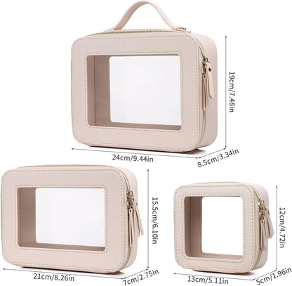 Travel Makeup Set, Black, L+M+SLIM | Waterproof, Transparent Cosmetic Bag, Toiletry Bag, Makeup Brush Case with Zipper, Car Essentials for Women