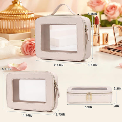 Travel Makeup Set, Black, L+M+SLIM | Waterproof, Transparent Cosmetic Bag, Toiletry Bag, Makeup Brush Case with Zipper, Car Essentials for Women