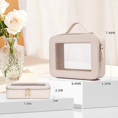 Travel Makeup Set, Black, L+M+SLIM | Waterproof, Transparent Cosmetic Bag, Toiletry Bag, Makeup Brush Case with Zipper, Car Essentials for Women