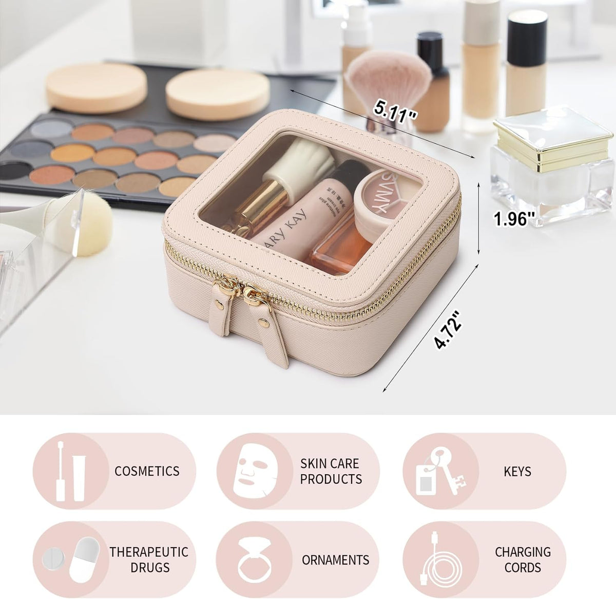 Travel Makeup Set, Black, L+M+SLIM | Waterproof, Transparent Cosmetic Bag, Toiletry Bag, Makeup Brush Case with Zipper, Car Essentials for Women