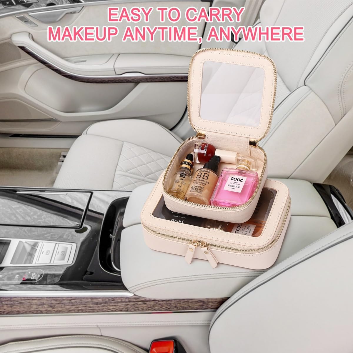 Travel Makeup Set, Black, L+M+SLIM | Waterproof, Transparent Cosmetic Bag, Toiletry Bag, Makeup Brush Case with Zipper, Car Essentials for Women