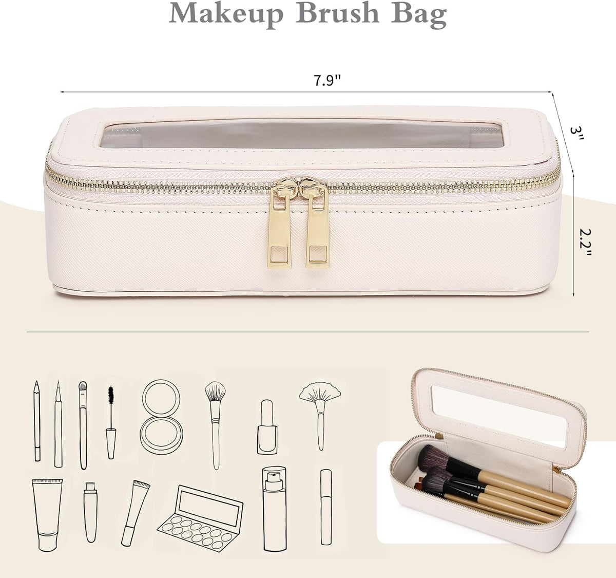 Travel Makeup Set, Black, L+M+SLIM | Waterproof, Transparent Cosmetic Bag, Toiletry Bag, Makeup Brush Case with Zipper, Car Essentials for Women