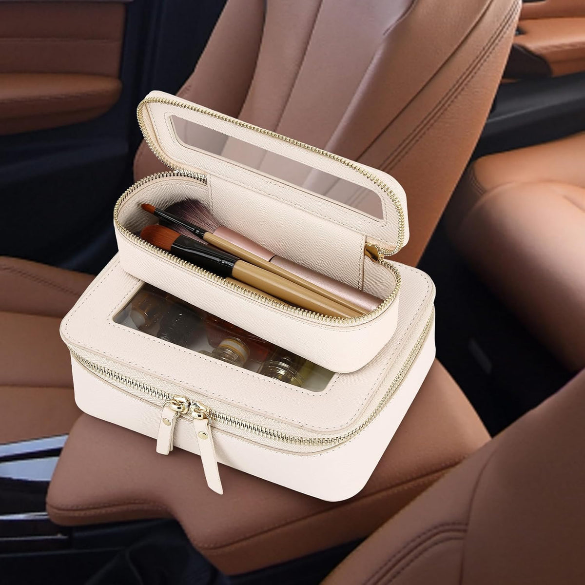 Travel Makeup Set, Black, L+M+SLIM | Waterproof, Transparent Cosmetic Bag, Toiletry Bag, Makeup Brush Case with Zipper, Car Essentials for Women