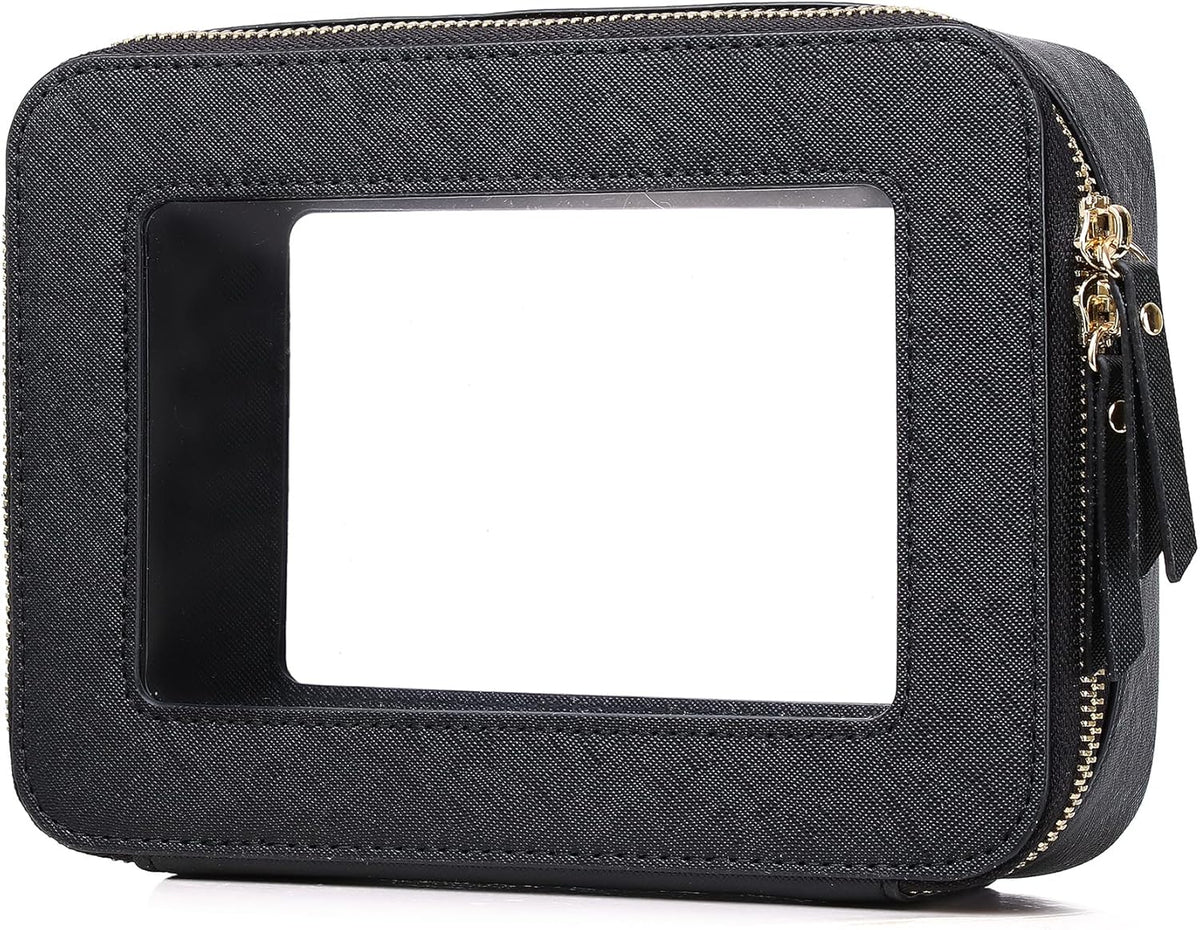 Travel Makeup Set, Black, L+M+SLIM | Waterproof, Transparent Cosmetic Bag, Toiletry Bag, Makeup Brush Case with Zipper, Car Essentials for Women
