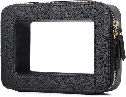 Travel Makeup Set, Black, L+M+SLIM | Waterproof, Transparent Cosmetic Bag, Toiletry Bag, Makeup Brush Case with Zipper, Car Essentials for Women