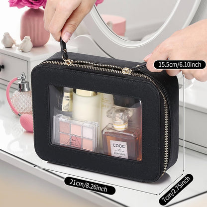 Travel Makeup Set, Black, L+M+SLIM | Waterproof, Transparent Cosmetic Bag, Toiletry Bag, Makeup Brush Case with Zipper, Car Essentials for Women