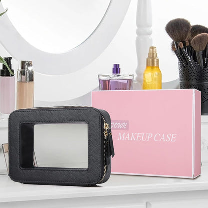Travel Makeup Set, Black, L+M+SLIM | Waterproof, Transparent Cosmetic Bag, Toiletry Bag, Makeup Brush Case with Zipper, Car Essentials for Women