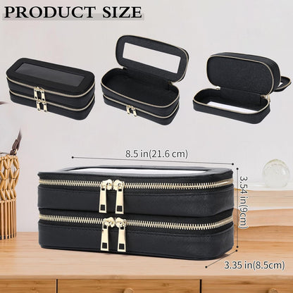 Travel Makeup Set, Black, L+M+SLIM | Waterproof, Transparent Cosmetic Bag, Toiletry Bag, Makeup Brush Case with Zipper, Car Essentials for Women