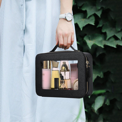 Travel Makeup Set, Black, L+M+SLIM | Waterproof, Transparent Cosmetic Bag, Toiletry Bag, Makeup Brush Case with Zipper, Car Essentials for Women