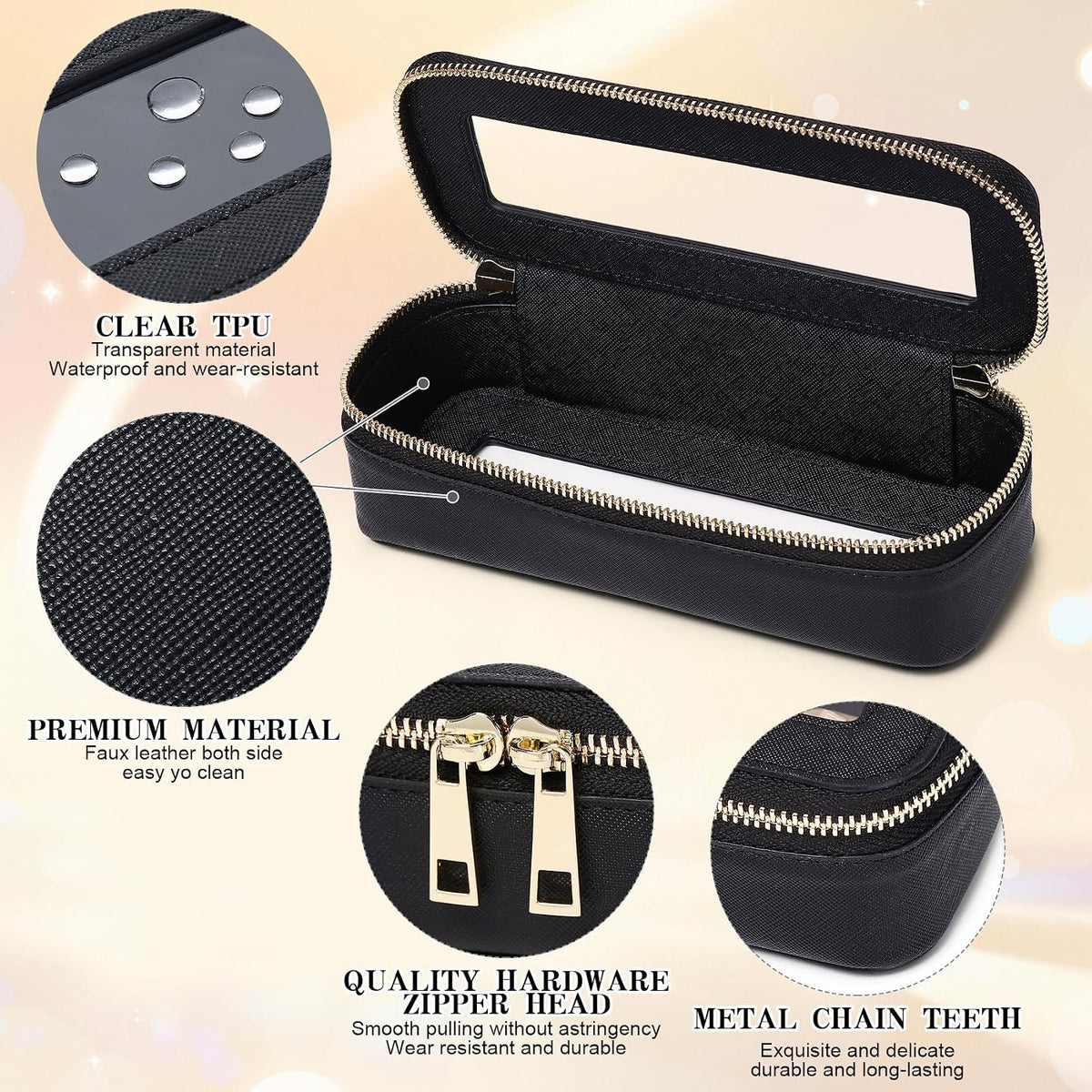 Travel Makeup Set, Black, L+M+SLIM | Waterproof, Transparent Cosmetic Bag, Toiletry Bag, Makeup Brush Case with Zipper, Car Essentials for Women