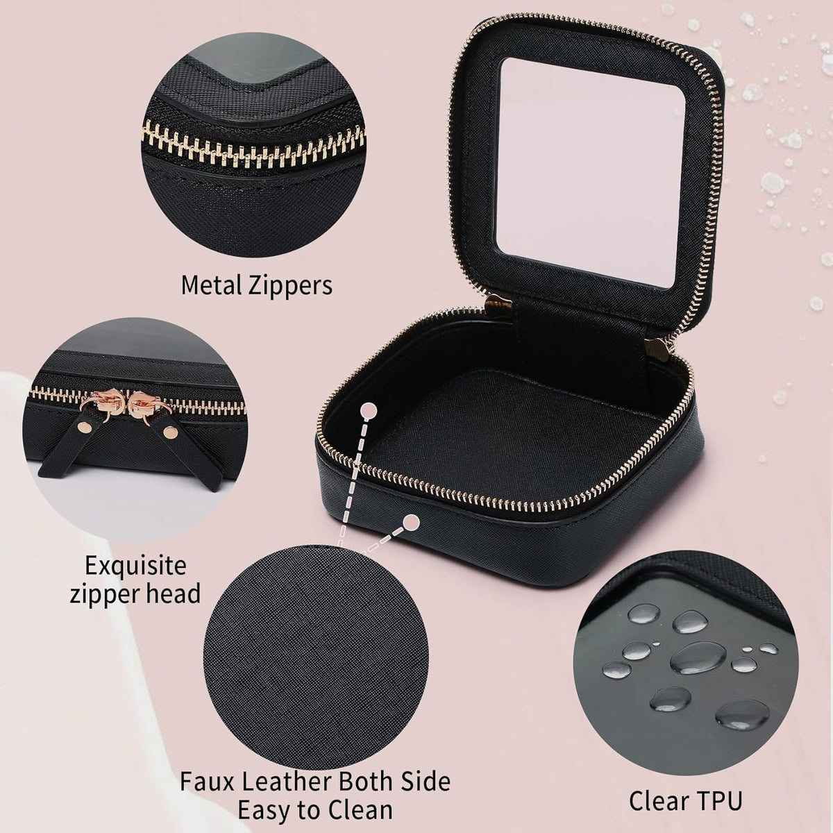 Travel Makeup Set, Black, L+M+SLIM | Waterproof, Transparent Cosmetic Bag, Toiletry Bag, Makeup Brush Case with Zipper, Car Essentials for Women