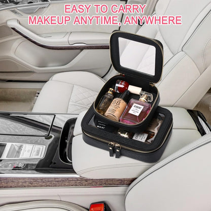 Travel Makeup Set, Black, L+M+SLIM | Waterproof, Transparent Cosmetic Bag, Toiletry Bag, Makeup Brush Case with Zipper, Car Essentials for Women