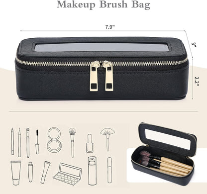 Travel Makeup Set, Black, L+M+SLIM | Waterproof, Transparent Cosmetic Bag, Toiletry Bag, Makeup Brush Case with Zipper, Car Essentials for Women