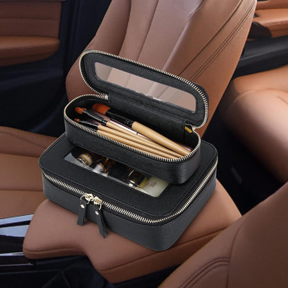 Travel Makeup Set, Black, L+M+SLIM | Waterproof, Transparent Cosmetic Bag, Toiletry Bag, Makeup Brush Case with Zipper, Car Essentials for Women