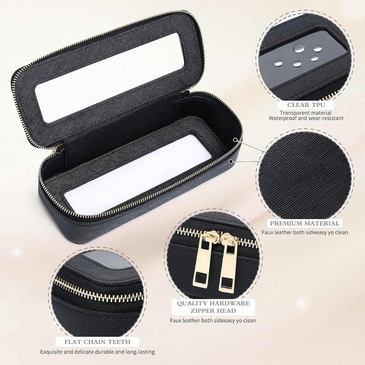 Travel Makeup Set, Black, L+M+SLIM | Waterproof, Transparent Cosmetic Bag, Toiletry Bag, Makeup Brush Case with Zipper, Car Essentials for Women