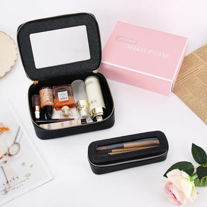 Travel Makeup Set, Black, L+M+SLIM | Waterproof, Transparent Cosmetic Bag, Toiletry Bag, Makeup Brush Case with Zipper, Car Essentials for Women