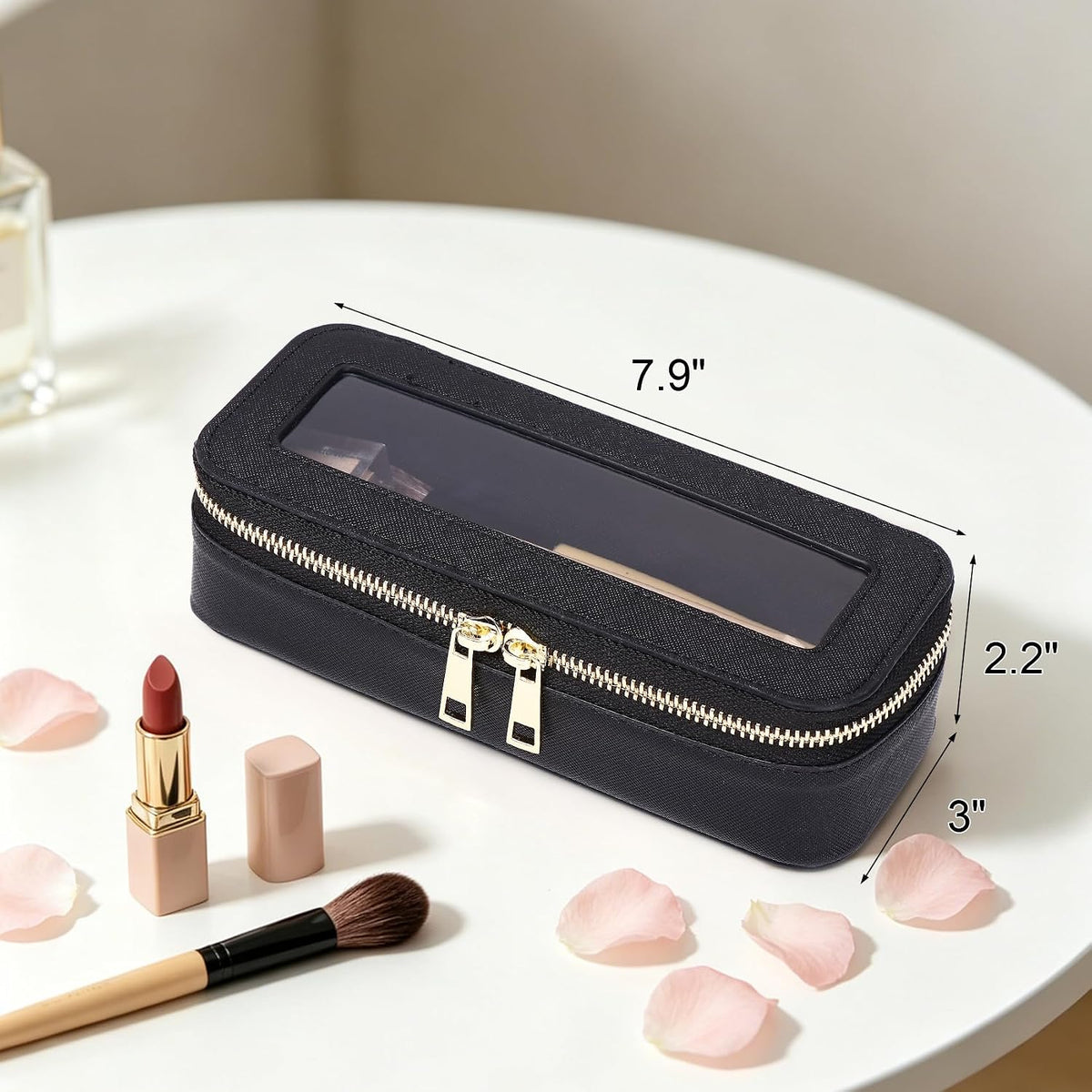 Travel Makeup Set, Black, L+M+SLIM | Waterproof, Transparent Cosmetic Bag, Toiletry Bag, Makeup Brush Case with Zipper, Car Essentials for Women