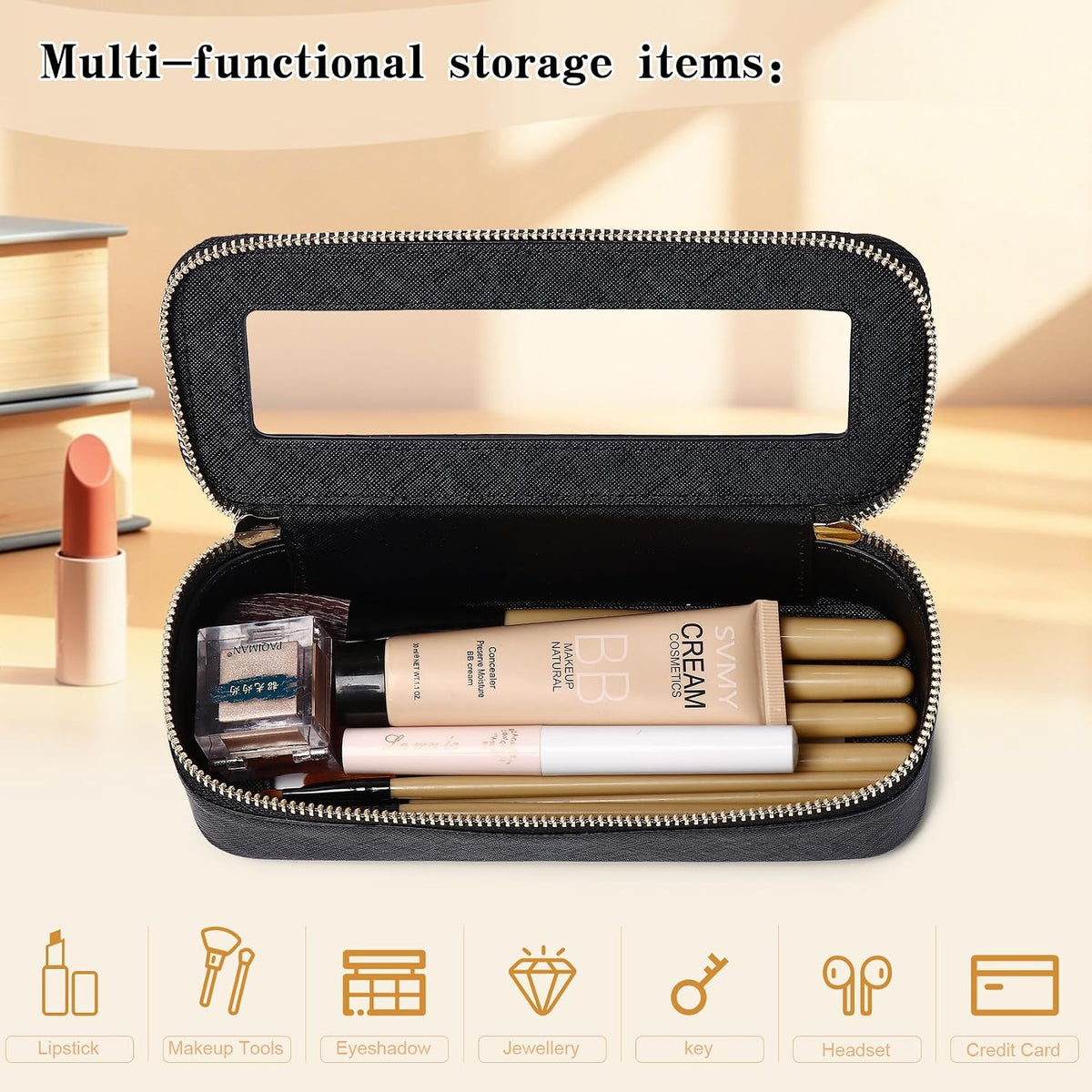 Travel Makeup Set, Black, L+M+SLIM | Waterproof, Transparent Cosmetic Bag, Toiletry Bag, Makeup Brush Case with Zipper, Car Essentials for Women