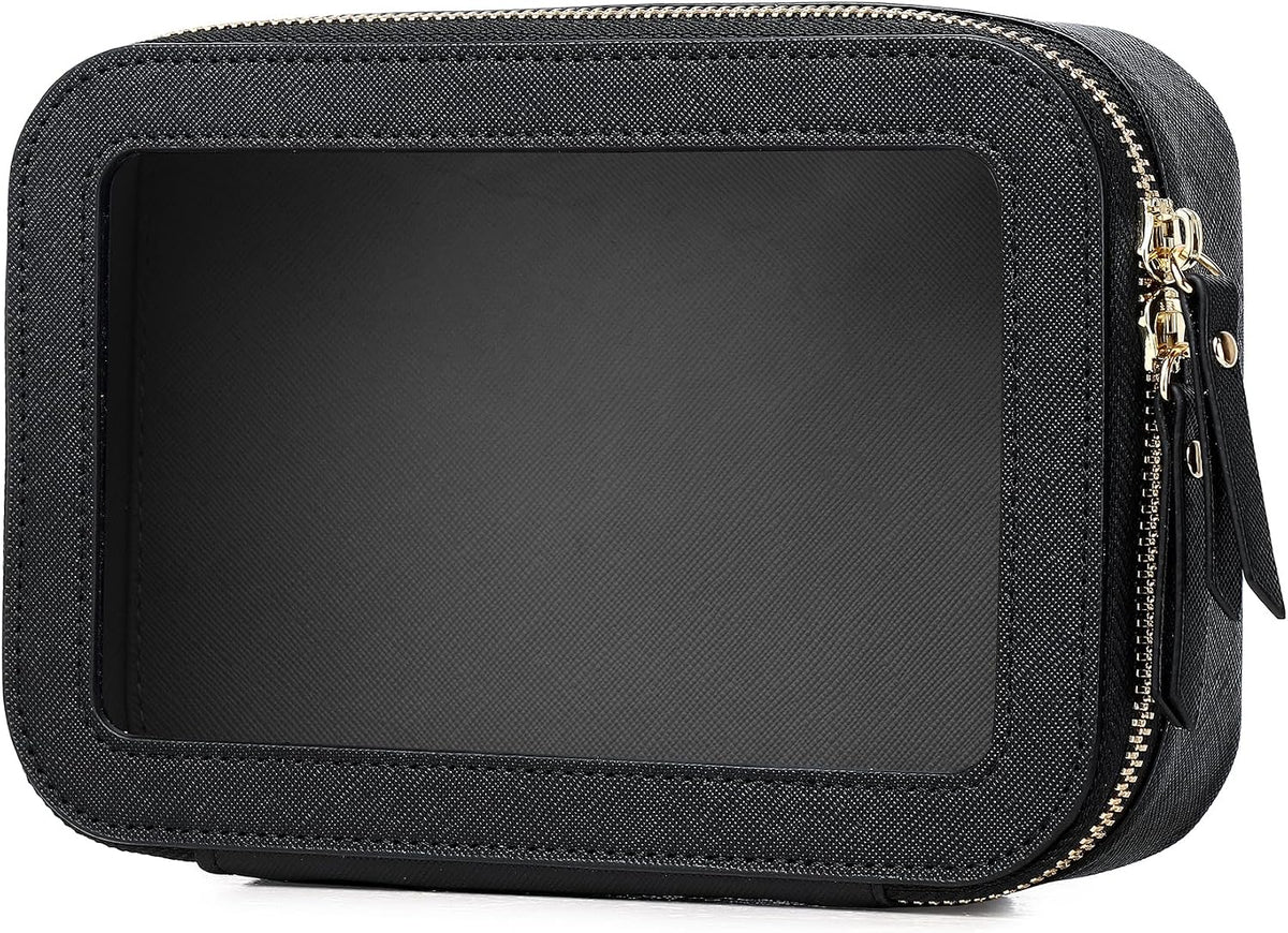 Travel Makeup Set, Black, L+M+SLIM | Waterproof, Transparent Cosmetic Bag, Toiletry Bag, Makeup Brush Case with Zipper, Car Essentials for Women