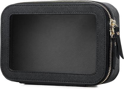 Travel Makeup Set, Black, L+M+SLIM | Waterproof, Transparent Cosmetic Bag, Toiletry Bag, Makeup Brush Case with Zipper, Car Essentials for Women