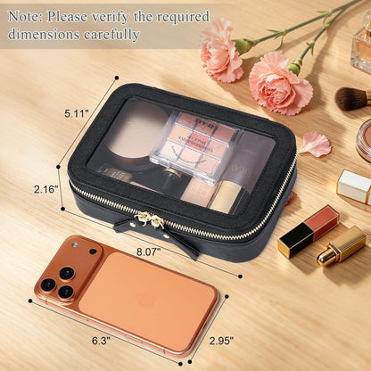 Travel Makeup Set, Black, L+M+SLIM | Waterproof, Transparent Cosmetic Bag, Toiletry Bag, Makeup Brush Case with Zipper, Car Essentials for Women