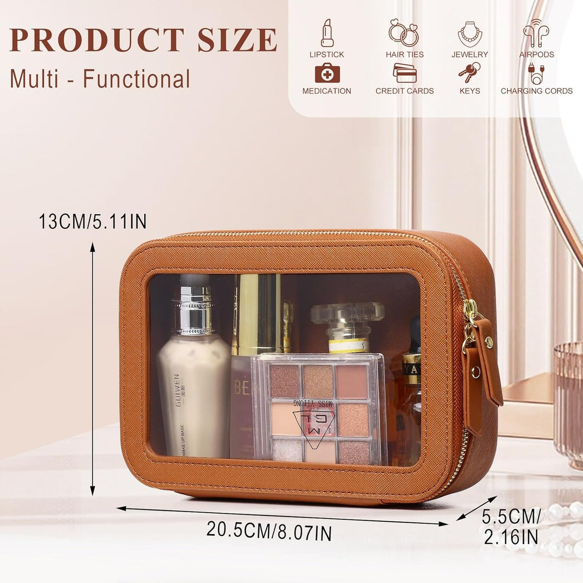 Travel Makeup Set, Black, L+M+SLIM | Waterproof, Transparent Cosmetic Bag, Toiletry Bag, Makeup Brush Case with Zipper, Car Essentials for Women