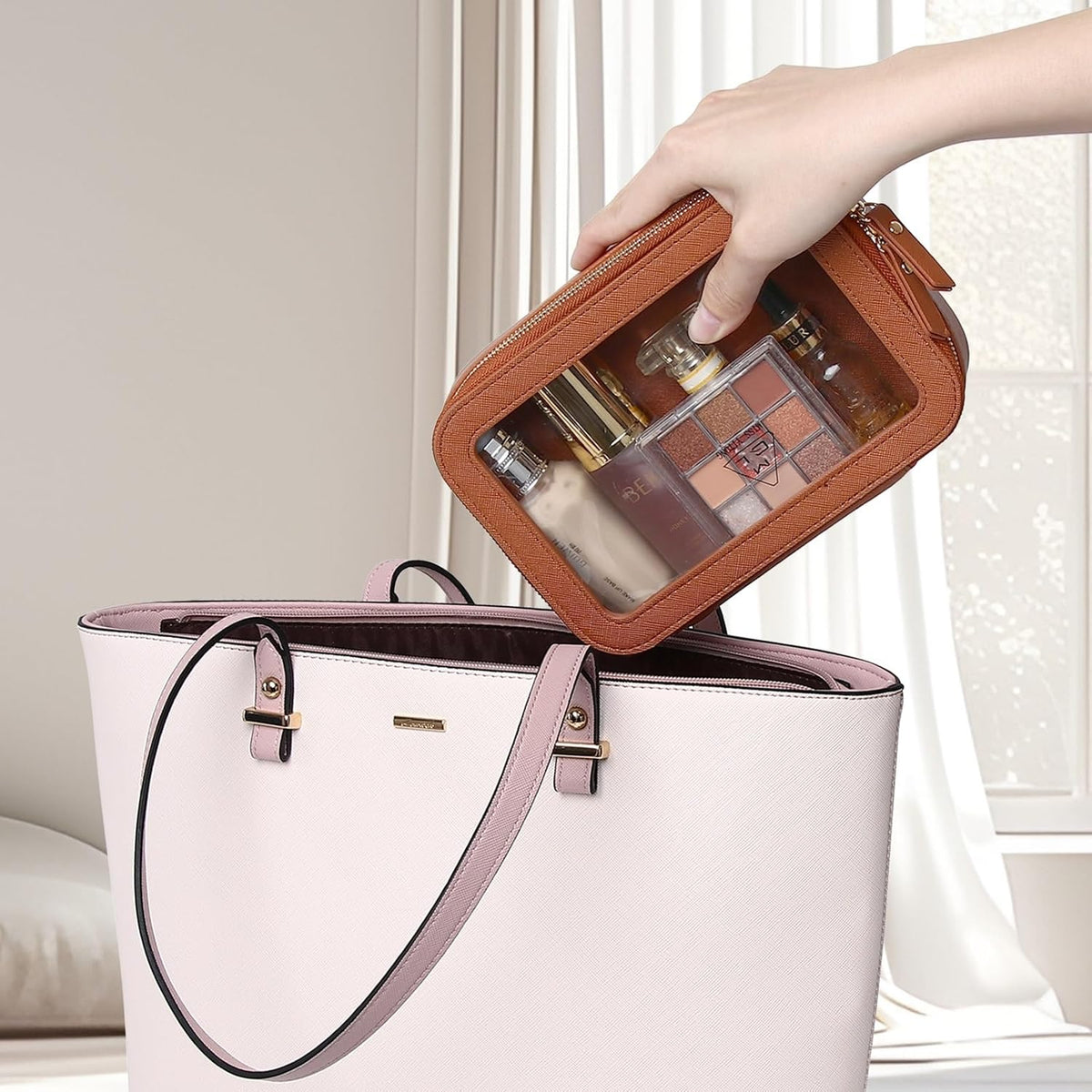 Travel Makeup Set, Black, L+M+SLIM | Waterproof, Transparent Cosmetic Bag, Toiletry Bag, Makeup Brush Case with Zipper, Car Essentials for Women
