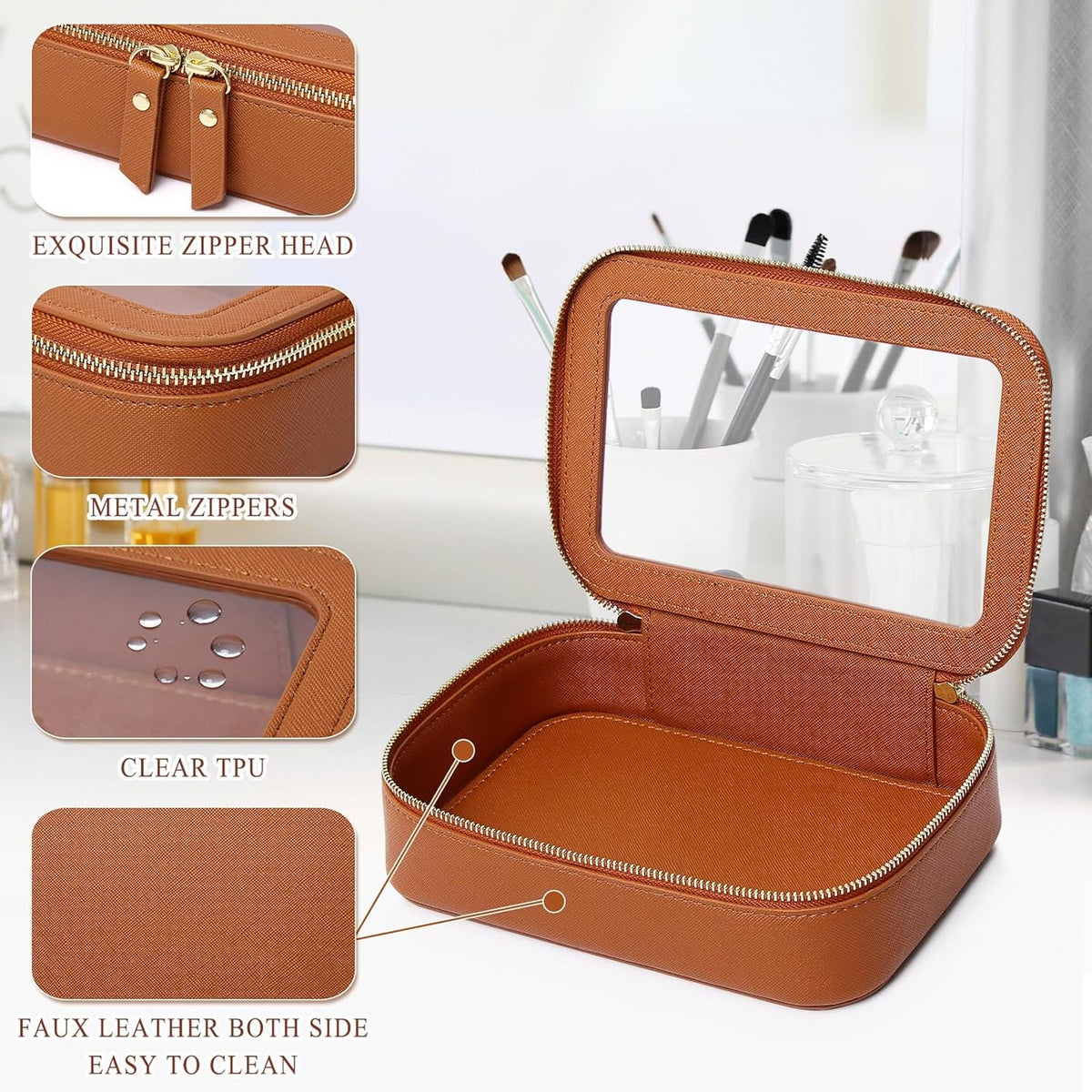 Travel Makeup Set, Black, L+M+SLIM | Waterproof, Transparent Cosmetic Bag, Toiletry Bag, Makeup Brush Case with Zipper, Car Essentials for Women