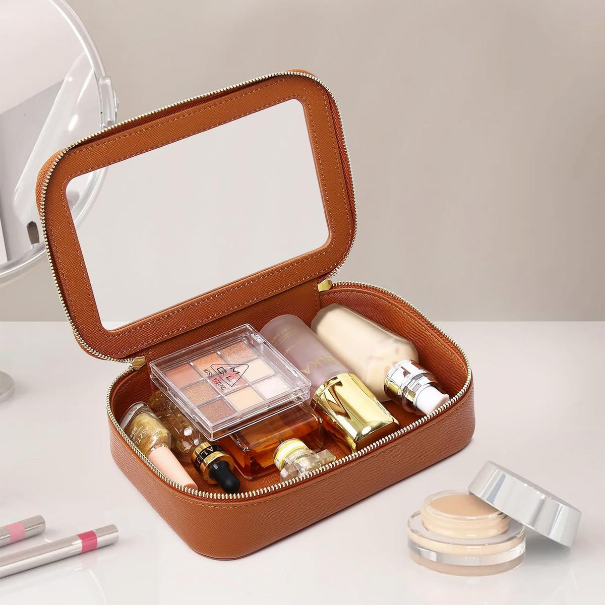 Travel Makeup Set, Black, L+M+SLIM | Waterproof, Transparent Cosmetic Bag, Toiletry Bag, Makeup Brush Case with Zipper, Car Essentials for Women
