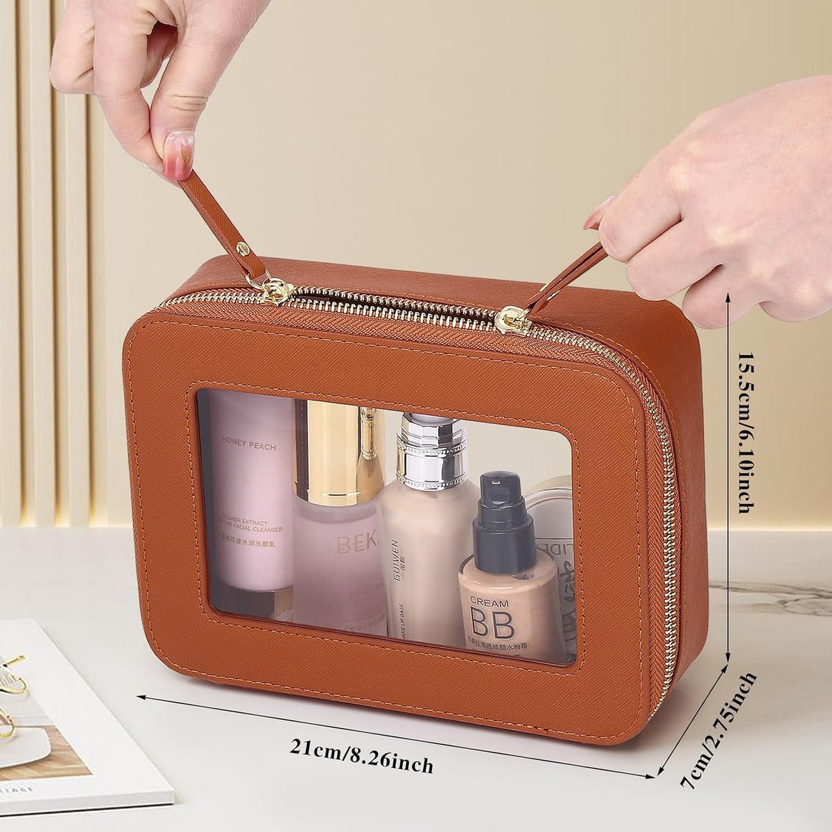 Travel Makeup Set, Black, L+M+SLIM | Waterproof, Transparent Cosmetic Bag, Toiletry Bag, Makeup Brush Case with Zipper, Car Essentials for Women