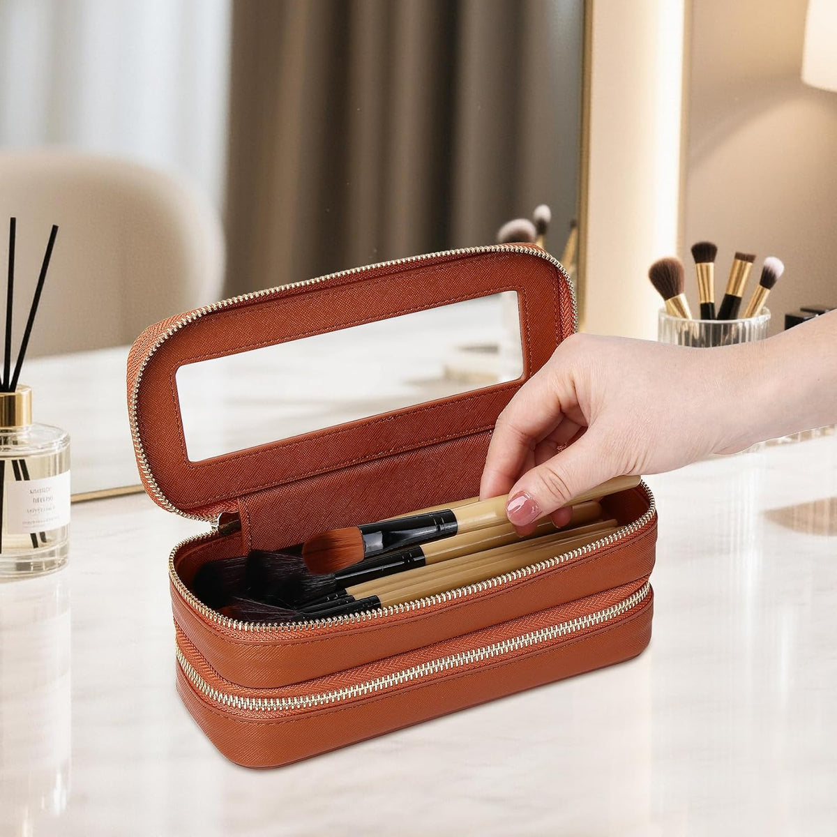 Travel Makeup Set, Black, L+M+SLIM | Waterproof, Transparent Cosmetic Bag, Toiletry Bag, Makeup Brush Case with Zipper, Car Essentials for Women