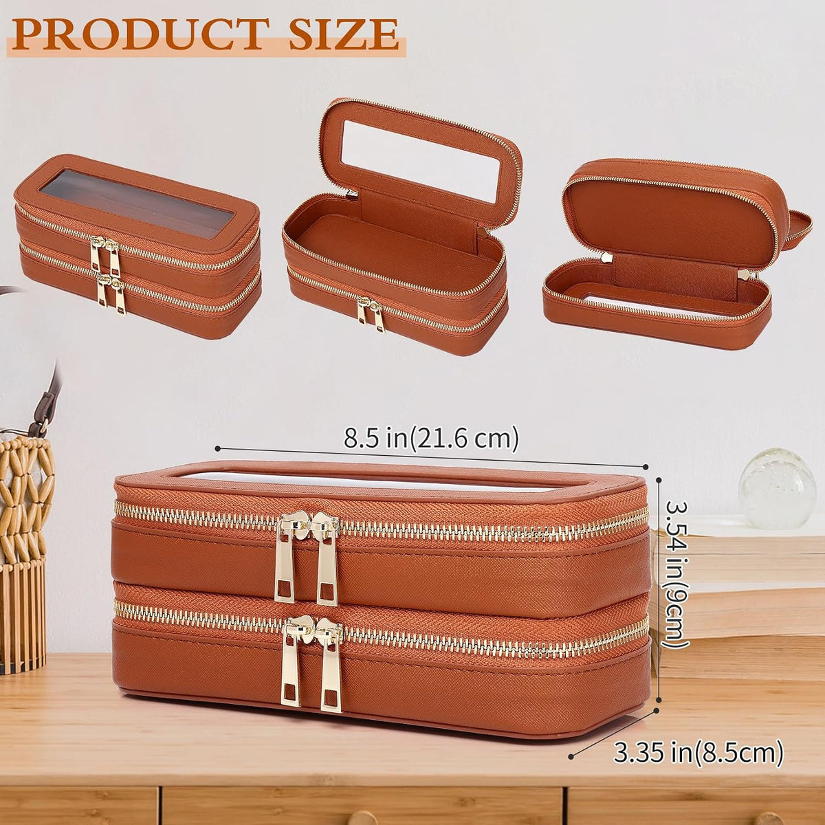 Travel Makeup Set, Black, L+M+SLIM | Waterproof, Transparent Cosmetic Bag, Toiletry Bag, Makeup Brush Case with Zipper, Car Essentials for Women
