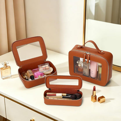 Travel Makeup Set, Black, L+M+SLIM | Waterproof, Transparent Cosmetic Bag, Toiletry Bag, Makeup Brush Case with Zipper, Car Essentials for Women