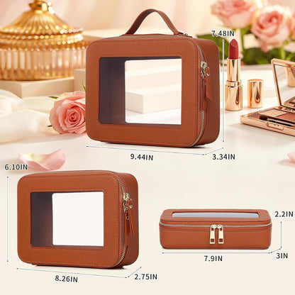 Travel Makeup Set, Black, L+M+SLIM | Waterproof, Transparent Cosmetic Bag, Toiletry Bag, Makeup Brush Case with Zipper, Car Essentials for Women