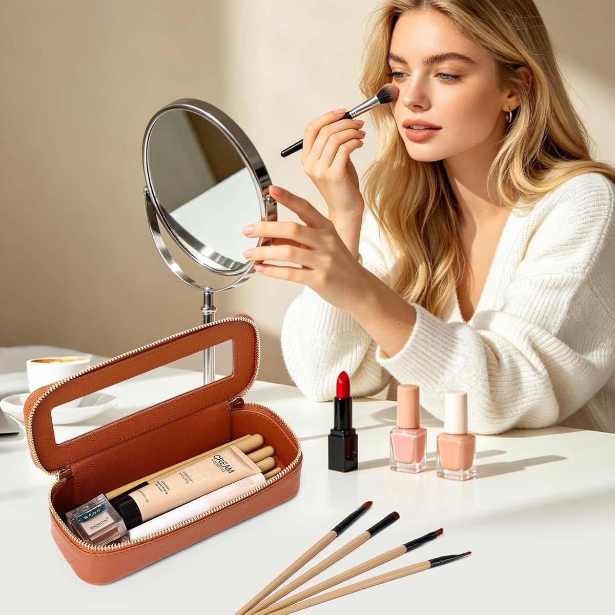 Travel Makeup Set, Black, L+M+SLIM | Waterproof, Transparent Cosmetic Bag, Toiletry Bag, Makeup Brush Case with Zipper, Car Essentials for Women