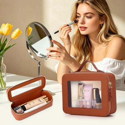 Travel Makeup Set, Black, L+M+SLIM | Waterproof, Transparent Cosmetic Bag, Toiletry Bag, Makeup Brush Case with Zipper, Car Essentials for Women