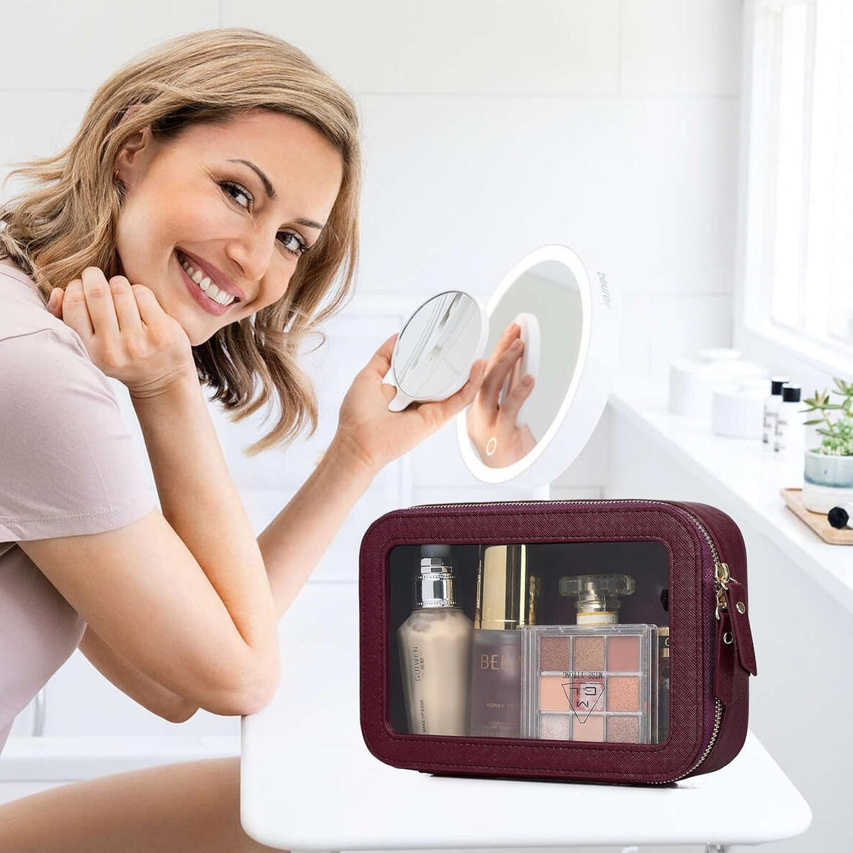 Travel Makeup Set, Black, L+M+SLIM | Waterproof, Transparent Cosmetic Bag, Toiletry Bag, Makeup Brush Case with Zipper, Car Essentials for Women