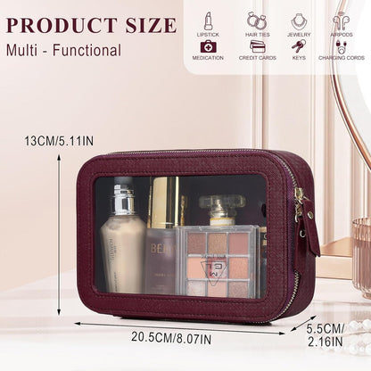 Travel Makeup Set, Black, L+M+SLIM | Waterproof, Transparent Cosmetic Bag, Toiletry Bag, Makeup Brush Case with Zipper, Car Essentials for Women