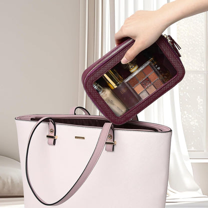 Travel Makeup Set, Black, L+M+SLIM | Waterproof, Transparent Cosmetic Bag, Toiletry Bag, Makeup Brush Case with Zipper, Car Essentials for Women