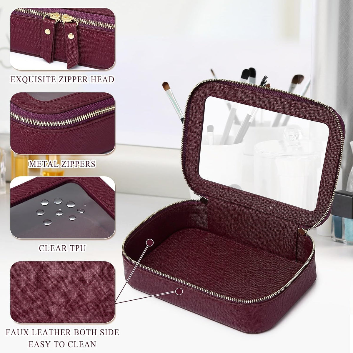 Travel Makeup Set, Black, L+M+SLIM | Waterproof, Transparent Cosmetic Bag, Toiletry Bag, Makeup Brush Case with Zipper, Car Essentials for Women