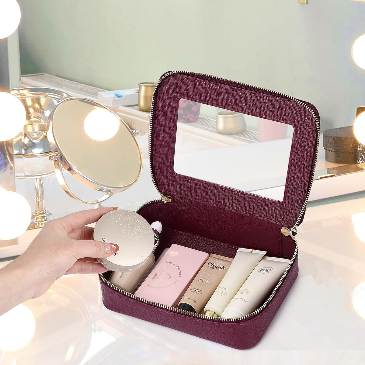 Travel Makeup Set, Black, L+M+SLIM | Waterproof, Transparent Cosmetic Bag, Toiletry Bag, Makeup Brush Case with Zipper, Car Essentials for Women