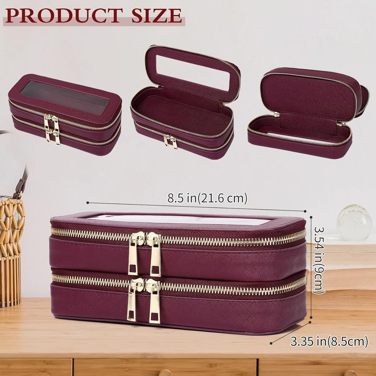Travel Makeup Set, Black, L+M+SLIM | Waterproof, Transparent Cosmetic Bag, Toiletry Bag, Makeup Brush Case with Zipper, Car Essentials for Women
